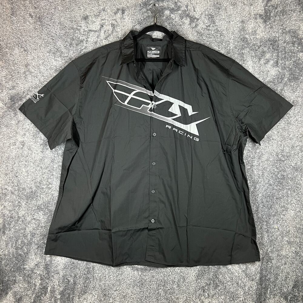 Fly Racing Shirt Mens 3XL Black Logo Pit Crew Mechanic Button Up Lightwieght